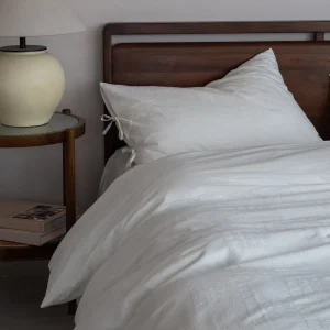100% Organic Cotton Color-Weave Jacquard Washed Cotton Textured Simple White Duvet Cover Set
