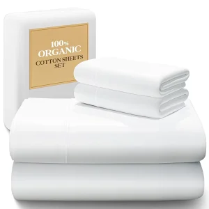 100% Organic Cotton Hotel Home Bed Sheet Set Deep Pocket Flat Fitted Bedsheets Sets with Pillowcase 4pcs Bed Sheet Set
