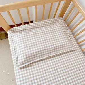 100% Organic Cotton Plaid Pattern Skin-friendly Washable Pillowcase & Fitted Sheet Set Custom Size Toddler Mattress Cover