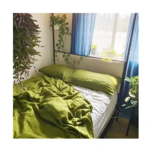 100% Organic Hemp Bedding Sets Green Color Fitted Flat Sheet Sets Duvet Cover Quilt Set with Pillow case