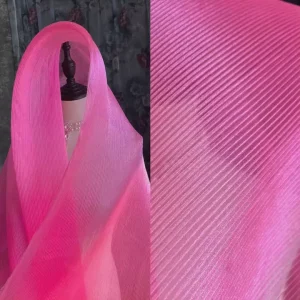 100% Organic Polyester Anti static Sheer Pearlescent Yarn Bright Pleated Fabric Stiff Shape Organza for Girls Wedding Dress