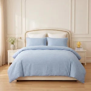 100% Poly Blue Wrinkle Duvet Cover Set Modern Design Solid Eco-Friendly 200TC Microfiber Brushed Hotel Home Hospital Use
