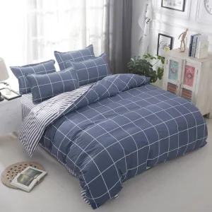 100% Polyester 100TC Microfiber Floral Plaid Anti-Pilling Duvet Cover Set 4-Piece European American Style for Home
