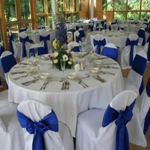 100% Polyester Banquet Chair Cover with Chair Sash for Wedding Party Round Polyester Tablecloths Table Cover Table Linen