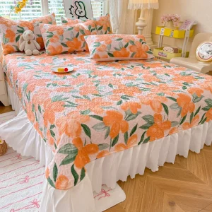 100% Polyester Bed Skirt Modern Plant Pattern Machine Washable Bedding for Home & Wedding Use