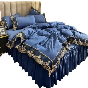 100% Polyester Bedding Sets European Style Lace Bed Skirt Set Custom Size