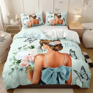 100% Polyester Duvet Cover Flower Black Girl Pattern Bedding Set Design Quilt Cover