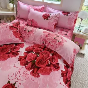 100% Polyester Eco Friendly All Season Queen Size 4 Piece Modern Floral Printed Comforter Duvet Cover Bedsheet Bedding Set