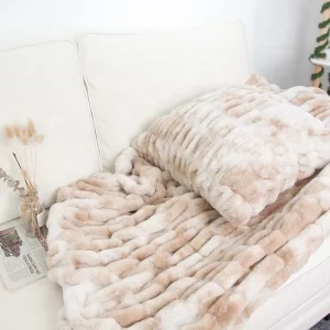 100% Polyester Eco friendly Luxury Super Soft Solid Black Knit Faux Fur Throw Blanket& Pillow Set for Home Decor