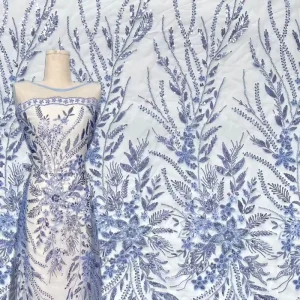 100% Polyester Environmentally Friendly Luxury Beaded Sequins Nigeria Lace Embroidery Fabric Wedding Dress Materials