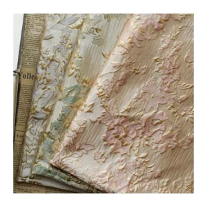 100% Polyester Fabric Emboss Golden Flower Woven Brocade Jacquard Fabric for Dresses and Bag