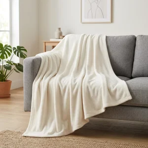 100% Polyester Flannel Blanket Cream White Warm Cozy Fleece Blanket Soft Plush Bed Throw for Home