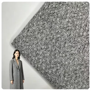 100% Polyester Herringbone Coarse Woven Fabric Simple Heather Grey Tweed Coat Suit Jacket Bag Hat Custom