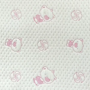 100% Polyester High Quality Tricot Yarn Dyed Jacquard Home Textile Cartoon Cute Bear Mattress Cover Fabric for Kids 350g