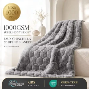 100% Polyester Knitted Rabbit Fur Feel Blanket 3D Rose Relief Dusty Pink Heavyweight Luxury Throw