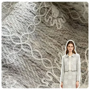 100% Polyester Lurex Gold Thread Cord Embroidery Fabric Grey Floral Grid Tweed Blazer Vest Dress Hat Bag Boys Custom Stock