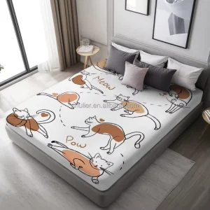 100% Polyester Microfiber Bedding Flat Sheet Set Queen Size Cute Cat Fitted & Flat Sheets Fitted Sheet Sets