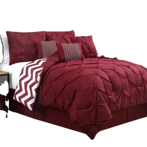 100% Polyester Microfiber Excellent Quality Printed Pintucks & Chevron Motif 6pc-7pc Comforter Bedding Set