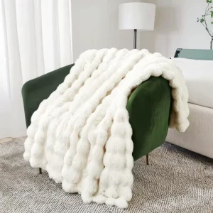 100% Polyester Modern Solid Woven Warm White Luxury Folded Customizable Machine Washable Throw Blanket for Four Seasons