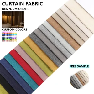 100% Polyester Plain Linen Curtain Fabric 3 Pass Blackout Feature Woven Technique Blackout Fabric
