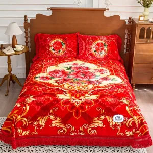 100% Polyester Raschel Embossed Mink Korean Blanket 4pcs Bedcover Set