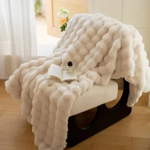 100% Polyester Reversible Bed Sofa Velvet Faux Fur Angora Throw Blanket Striped Flannel Fleece Solid Pattern Knitted Warm Winter