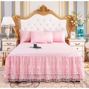 100% Polyester Romantic Lace Solid Color Bed Skirt Bed Cover Single Piece Can Be Customized 10 60