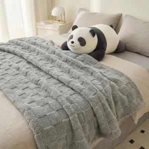100% Polyester Sage Green Embroidered Textured Flannel Eco Friendly Ultra Soft Cozy Throw Blanket for Winter
