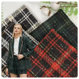 100% Polyester Space Dyed Sequin Yarn Woven Tweed Plaid Fabric for Suit Jumper Skirt Coat Bag Shoes Customizable