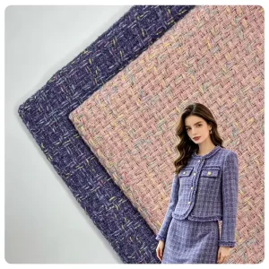 100% Polyester Space Dyed Yarn Small Fragrance Tweed Woven Fabric Purple Pink Customizable for Suit Coat Bag Hat