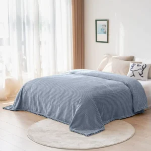 100% Polyester Super Soft Twin Fuzzy Plush Flannel Throw Warm Cozy Ribbed Microfiber Blanket Striped Design Lightweight for Sofa