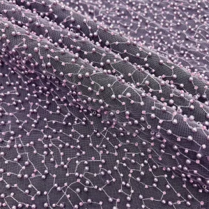 100% Polyester Woven Embroidered Beads Pearl Mesh Lace Fabric for Wedding Dresses Bags & Home Textiles
