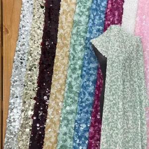 100% Polyester Woven Mesh Lace Plain Wedding Dress Fabric with Sequins for Bags & Toys