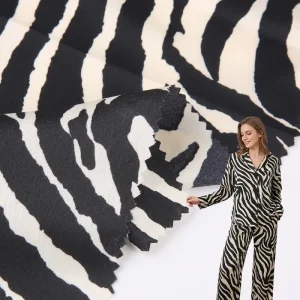100% Polyester Woven Plain Ruffled Printed Raso Satin Fabric Soft Animal Zebra Print Fabric For Loungewear Clothing