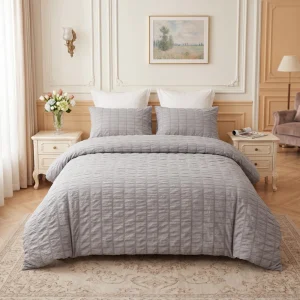 100% Polyester Woven Seersucker Duvet Cover Set Eco-Friendly Hotel Home Bed Linens King/Queen/Full/Double Sizes Solid Grey