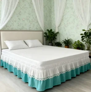 100% Polyester Wrap Around Solid Bed Skirt Dust Ruffled Elastic Soft Breathable 300tc Thread Count Embroidered Lace Design King