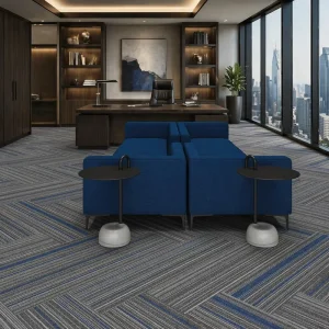 100% Polypropylene Tufted Carpet Tiles Grey Striped Pattern Commercial Office PVC Backing Carpet