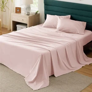100% Pure Cotton 4 Piece Bedding Set Solid Color Soft Breathable Combed Cotton Fitted Sheet Set