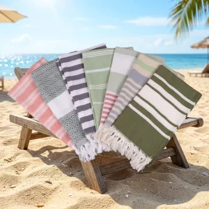 100% Pure Cotton Turkish Beach Towel That Dries Quickly and Has an Oversized Design with Fringes BSCI OEKO TEX