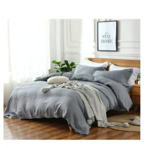100% Pure French Linen 4 Piece Bed Set Duvet Cover & Fitted Sheet Woven Techniques Elegant Linen Bedding