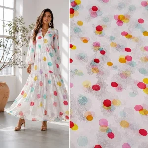 100% Rayon Fabric Jacquard Woven Damask Soft Drape Silky Lightweight Multi Color Polka Dot Satin Fabric for Evening Wear