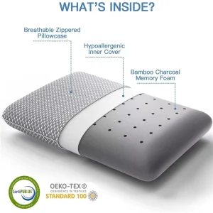 100% Viscose Made From Bamboo Infused with Charcoal Eco Friendly Firm Bed Pillows for Back and Stomach Sleepers