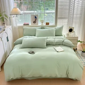 100% Washed Cotton 200TC Breathable Anti Pilling Comforter Set Solid Customizable 2 Pillowcases All Season European