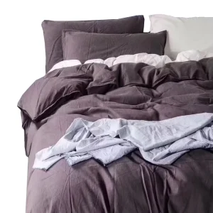100% Washed Cotton Bedding Set Solid Color Berry Purple Color 4pc Duvet Cover Comforter Set Bed Sheet Set