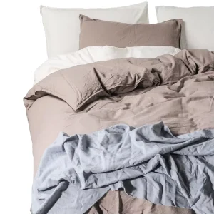 100% Washed Cotton Bedding Set Solid Color Light Coffee Color 4pc Duvet Cover Comforter Set Bed Sheet Set