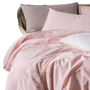 100% Washed Cotton Bedding Set Solid Color Pink Color 4pc Duvet Cover Comforter Set Bed Sheet Set