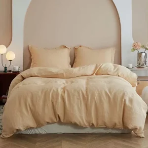 100% Washed Linen 3pcs Basic Style Duvet Cover Set with Button Closure