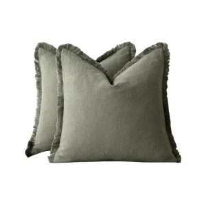 100% Washed Pure Cotton Fringe Throw Pillow Cover 4 Neutral Solid Color Wabi Sabi Frayed Edge Sofa Cushion Case