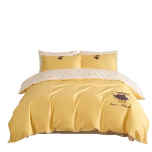 100S 100% Pure Cotton 4 Piece Bedding Set Cute Cartoon Embroidery Cotton Duvet Cover & Bed Sheet Set