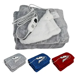 100W Fast Heating Grey Soft Flannel Electric Throw Blanket Remote Control Tip Over Protection for Winter PTC Heating Element